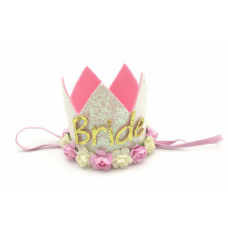 Bride Mini Glitter Gold Floral Crown - White and Light Pink